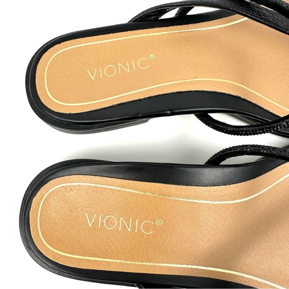 Vionic Prism Sandals Leather Crystal Orthotic Black NWOB Size 7.5M - Picture 6 of 12